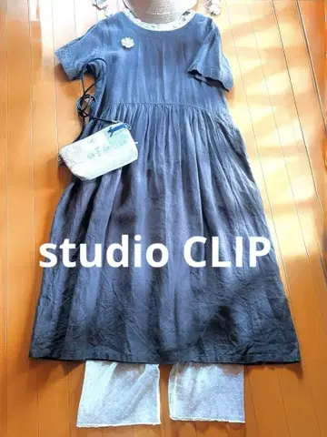 studio CLIP 린넨 원피스 브라운 반팔