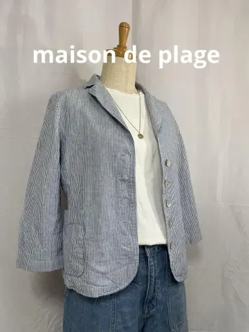 maison de plage 스트라이프 버튼 데님 자켓 린넨