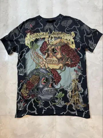 Christian Audigier 스컬 장미 남성용 티셔츠 M