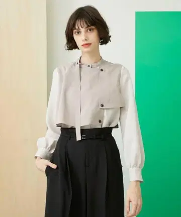 하프 타이 블라우스 베이지