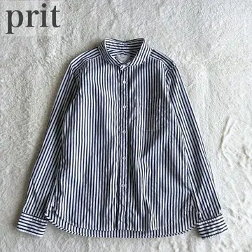 프릿 prit 새상품급 둥근 카라 스트라이프 셔츠 블라우스 와이드 코튼