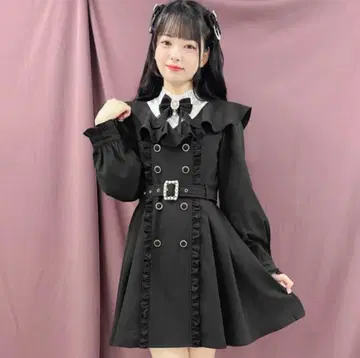ROJITA 로지타 트렌치 라이크 플레어 프릴 원피스 블랙