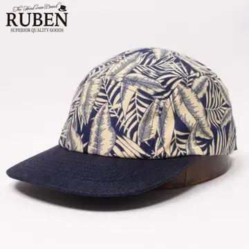 새상품 RUBEN 루벤 데님 절개 보타니컬 무늬 제트 캡 네이비