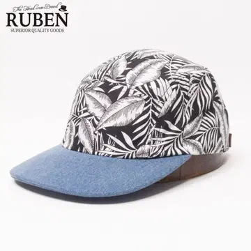 새상품 RUBEN 루벤 데님 절개 보타니컬 무늬 제트 캡 블루