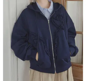 idem 이뎀 하트 프릴 후드 집업