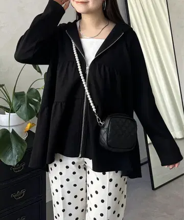 프로즈 베일 티어드 지퍼 후드티 블랙 M 사이즈 아우터