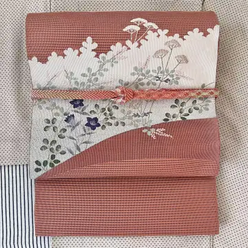 여름 오비 명주 자수 '하기, 기코, 여인꽃' 순수 실크