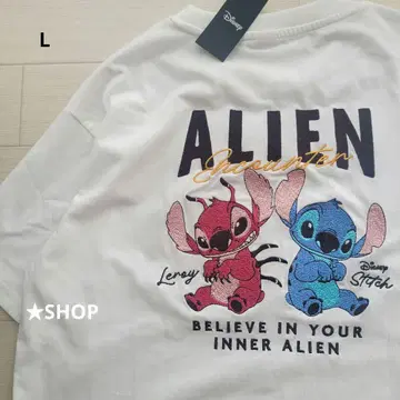 디즈니 스티치 릴로이 자수 반팔 티셔츠 L