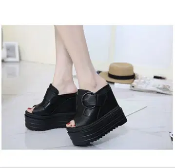 통굽 샌들 블랙 힐 14cm 스톰 6.5cm