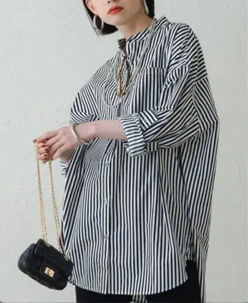 LOUNGEDRESS 라운지 드레스 밴드 카라 스트라이프 셔츠