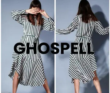 GHOSPELL 비대칭 플레어 원피스 그린