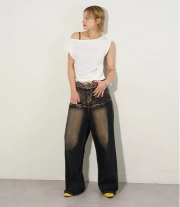 WHO'S WHO 갤러리 슬래시 포켓 블라스트 와이드 데님