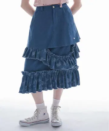 인기 택 포함 새상품 idem 데님 프릴 롱 스커트