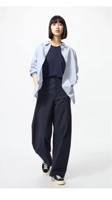 유니클로 저지 배럴 레그 팬츠 네이비 L
