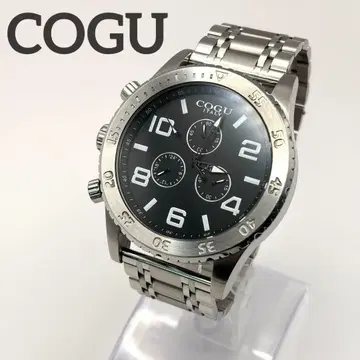 COGU 코그 크로노그래프 남성용 손목시계 대형 실버 블랙 다이얼