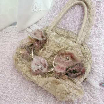 앤티크 레이스 꽃 코사지 미니 보스턴 백