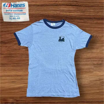 80s USA제 Hanes 링거 티셔츠 XL 빈티지 마블링 스카이블루