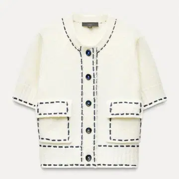 완판템 ZARA 스티치 숏 슬리브 니트 자켓 S 택 포함 새상품