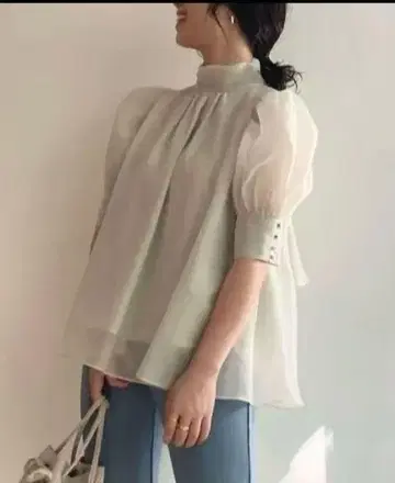 SNIDEL snidel 백 리본 블라우스 퍼프 슬리브 오간자