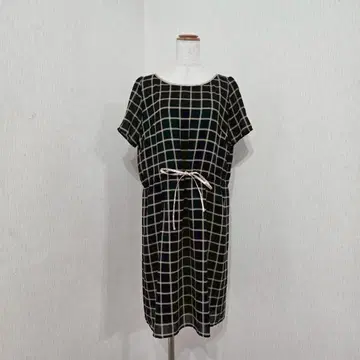 로트레아몽 체크 무늬 허리 리본 원피스 (M) 블랙 계열