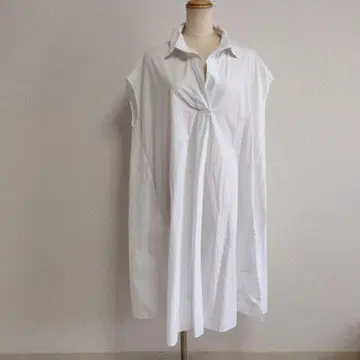 hagumu 코튼 스키퍼 셔츠 원피스 화이트 플레어 루즈