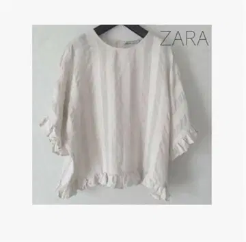 ZARA BASIC 자라 * 린넨 스트라이프 프릴 화이트 L