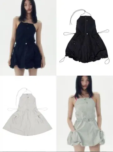 소매 없는 풍선 미니 드레스