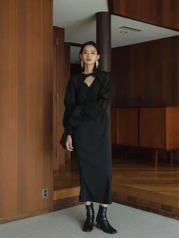 knuthmarf 벌룬 슬리브 롱 원피스 S 사이즈 블랙