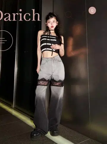 Darich 스캘럽 레이스 데님 롱 팬츠