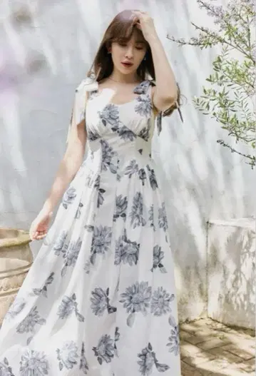 해바라기 프린트 미디 드레스