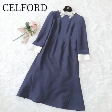 최근 모델 [CELFORD 셀포드] 롱 원피스 옷깃 레이스 네이비