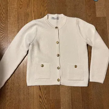 자라 화이트 노카라 니트 자켓 M