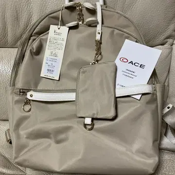 ACE 베이지 나일론 백팩 중형 미사용품