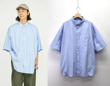 프레쉬 서비스 반팔 옥스퍼드 버튼 다운 셔츠 M 사이즈 파랑