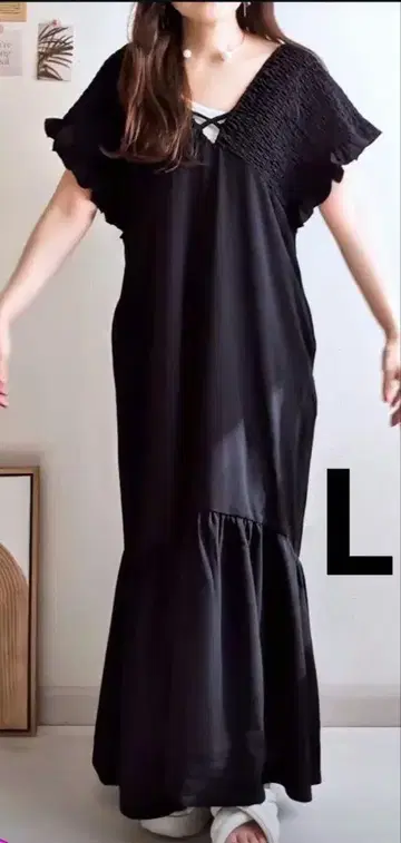 시마무라 LaxDanTia 주름 새틴 셔링 원피스 블랙 L
