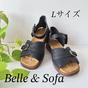 컨디션 최상] 신발 공방 Belle & Sofa 플랫 샌들 가죽 L 블랙