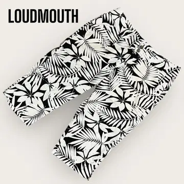 Loud Mouse 팬츠 리프 무늬 블랙 화이트 여성용 L 사이즈
