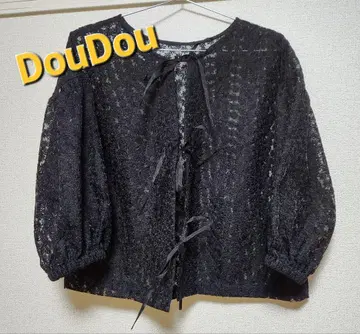 새상품급 DouDou 꽃무늬 레이스 블라우스 벌룬 소매