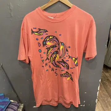 90's 돌핀 프린트 티셔츠 오렌지