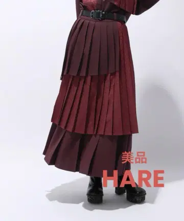 HARE 아지메 믹스 플리츠 스커트 레드 계열