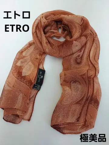 ETRO 100% 실크 스카프 오렌지 직사각형 컨디션 최상 이탈리아