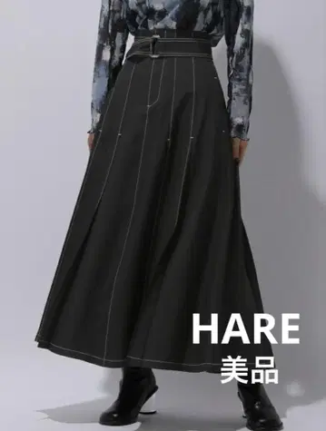 HARE (W) 디자인 벨트 스티치 스커트 블랙