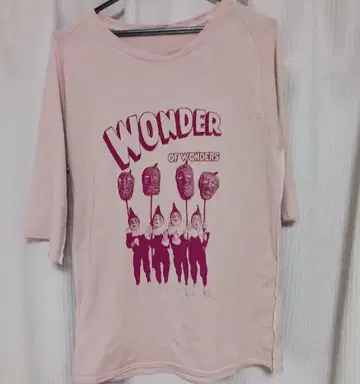 5부 소매 티셔츠 데미지 가공 핑크