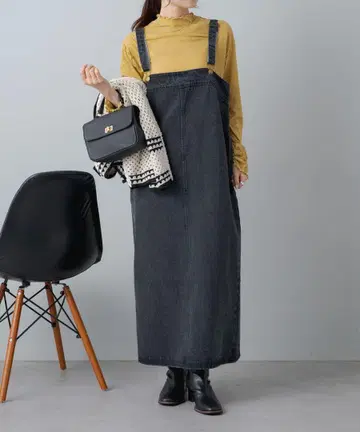 PUAL CE CIN 데님 점프스커트 그레이 점퍼 스커트 원피스