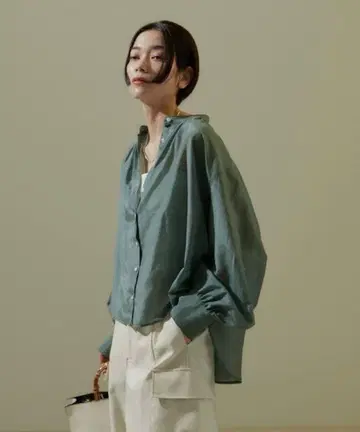 SALON adam et rope', 코튼 실크 시어 개더 블라우스