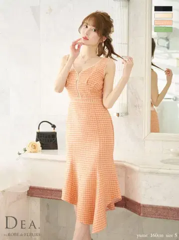 로브 드 플뢰르 DEAR 오렌지 체크 드레스 S