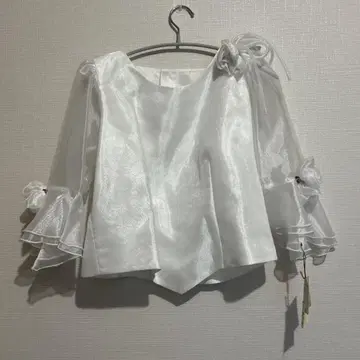 Takaraya 화이트 오분 소매 블라우스 프릴 리본 포함 튤 사교댄스