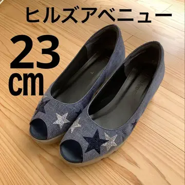 일본제 힐즈 애비뉴 펌프스 오픈토 웨이브 밑창 별 라메 데님