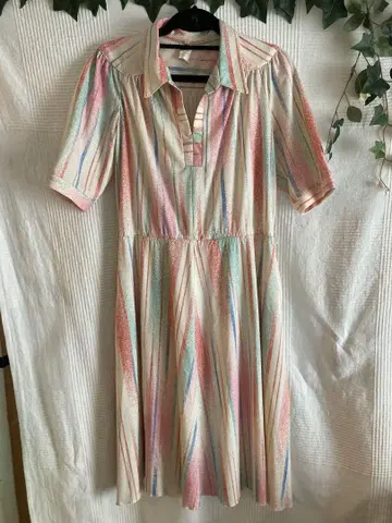 Vintage 폴리 셔츠 원피스 파스텔 스트라이프