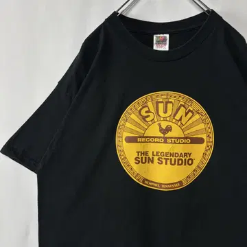 선 레코드 티셔츠 빅 로고 XL 사이즈 락 티 블랙 구제 의류